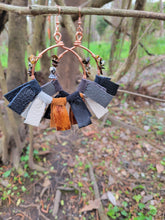 Load image into Gallery viewer, Copper Hoop Earring with Leather Fringe and Gemstones