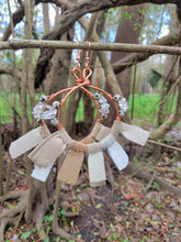 Load image into Gallery viewer, Copper Hoop Earring with Leather Fringe and Gemstones
