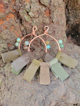 Load image into Gallery viewer, Copper Hoop Earring with Leather Fringe and Gemstones