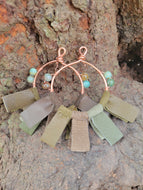 Copper Hoop Earring with Leather Fringe and Gemstones